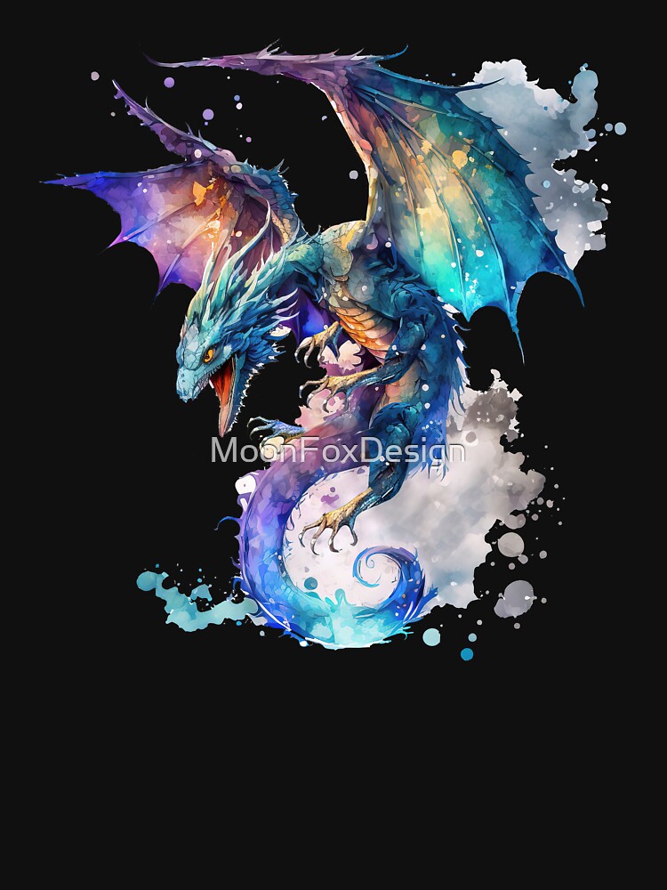 Colorful Watercolor Flying Dragon by MoonFoxDesign