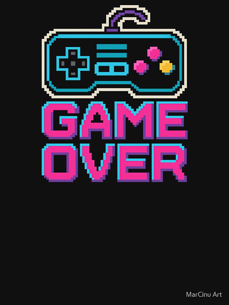 Game Over – Retro Pixel Art Gamer Controller Design by MarCinu Art