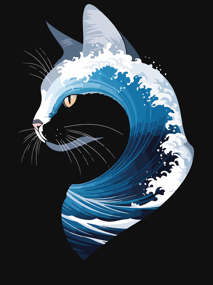 Cat Wave Art for Ocean Lovers and Cat Enthusiasts by Oualid Art