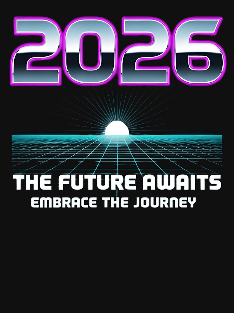 Synthwave 2026 New Year T-Shirt | Retro 80s Futuristic Neon Grid Graphic Tee by Whispering Colors