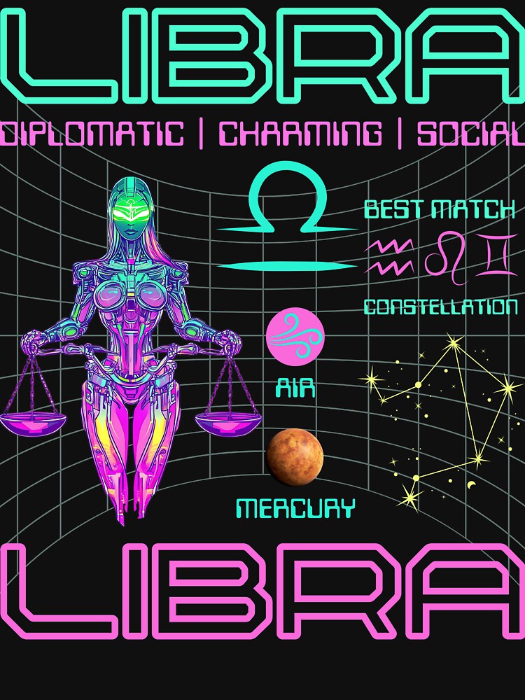 Libra Cyberpunk Zodiac Sign | Futuristic Neon Horoscope Print by TuncGK
