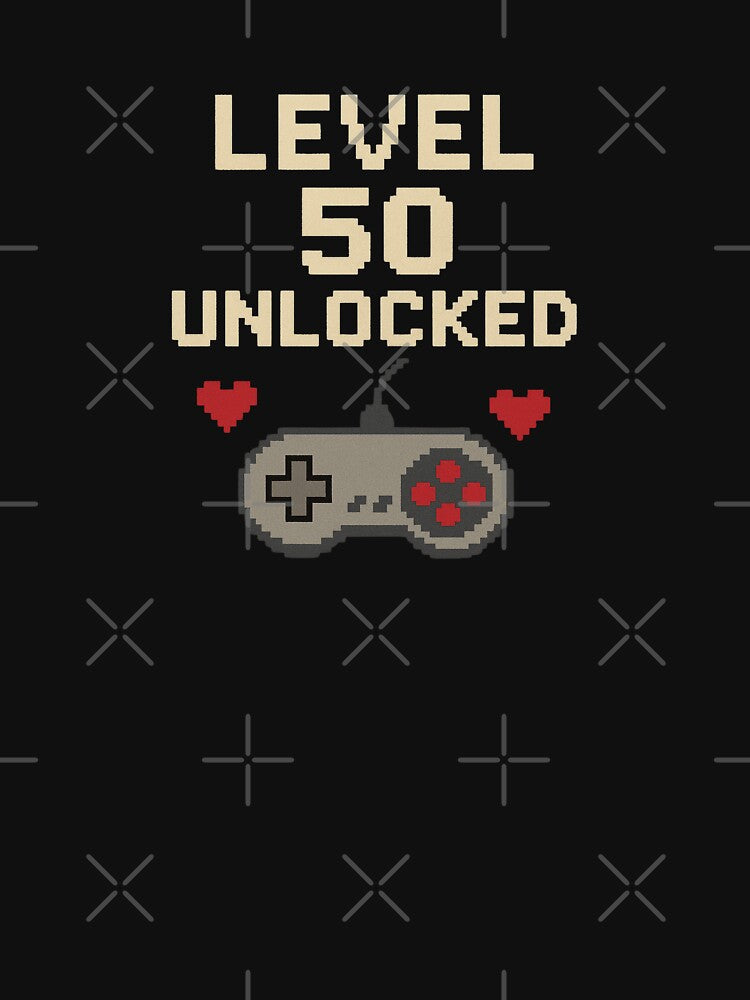 Level 50 Unlocked – Retro Pixel Art Birthday Gift by Prints-by-Olaf