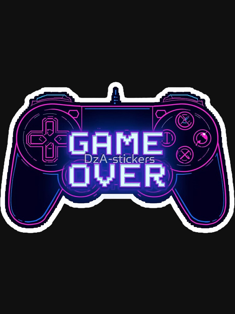 Game Over Retro Pixel Sticker – 8-Bit Neon Gaming Controller Design by DzA-stickers