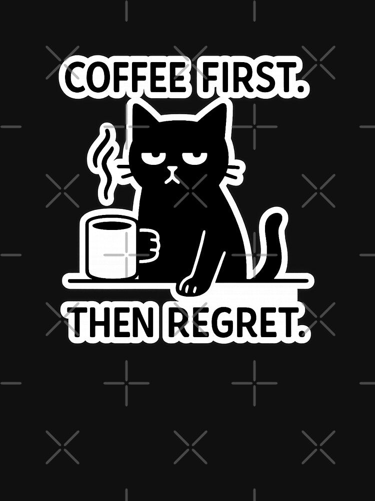 Coffee First. Then Regret – Black Cat Static Mood Design by Modivox