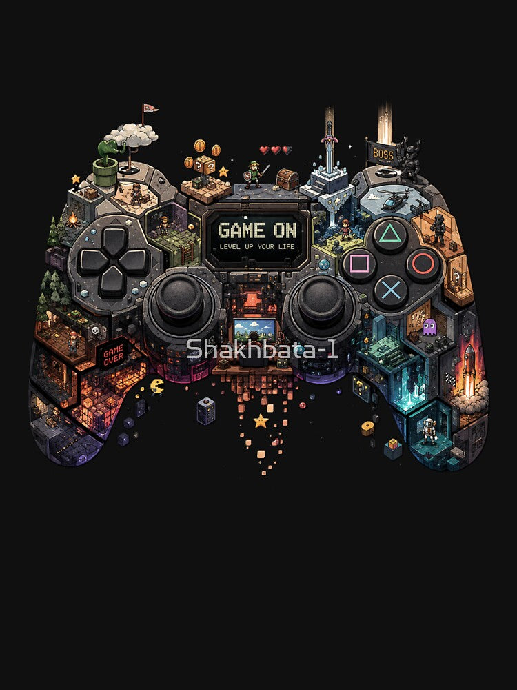 Game On Level Up Your Life Pixel Art Video Game Controller Vintage Art by Shakhbata-1
