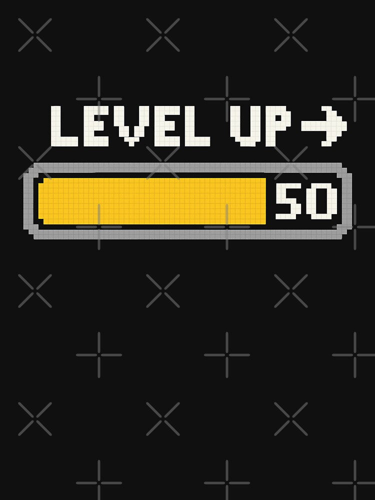 Level Up 50 – Retro Pixel Art Birthday Gift by Prints-by-Olaf