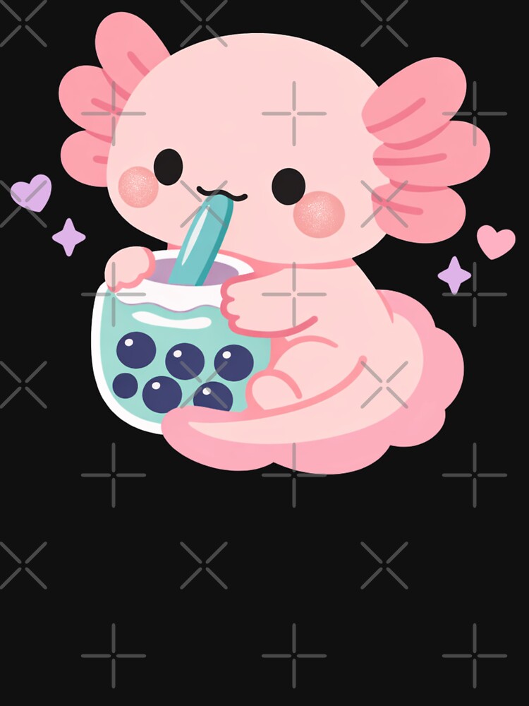 Cute Axolotl Loves Boba Tea by FreshVibe Prints