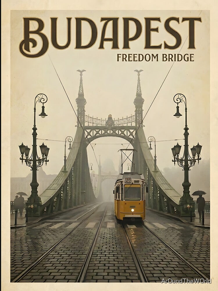 Budapest Freedom Bridge Vintage Travel Poster by Ar0undTheW0rld