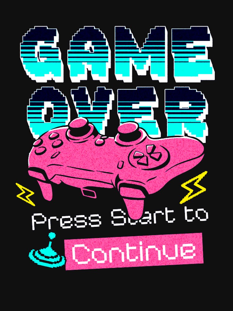 Funny Arcade Gaming Nostalgia Pink and Cyan Print by GenZFashion000