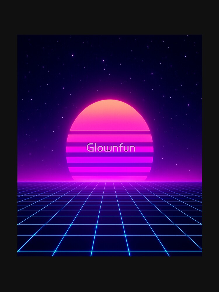 Neon Synthwave Horizon – Retro 80s Vaporwave Sunset Grid Landscape by Glownfun