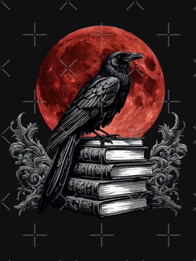 Gothic Raven Blood Moon - Dark Academia Library Art by Raven Rune Atelier