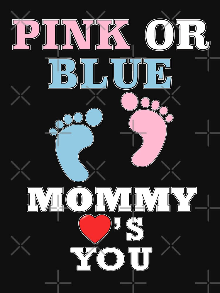 Pink Or Blue Mommy Loves You Baby Shower Gender Reveal Cute Heart Gender Reveal Party Mens Womens T Shirt You Baby Shower Gender Reveal Party Mens Womens T Shirt Funny Cute Gift by arcadetoystore
