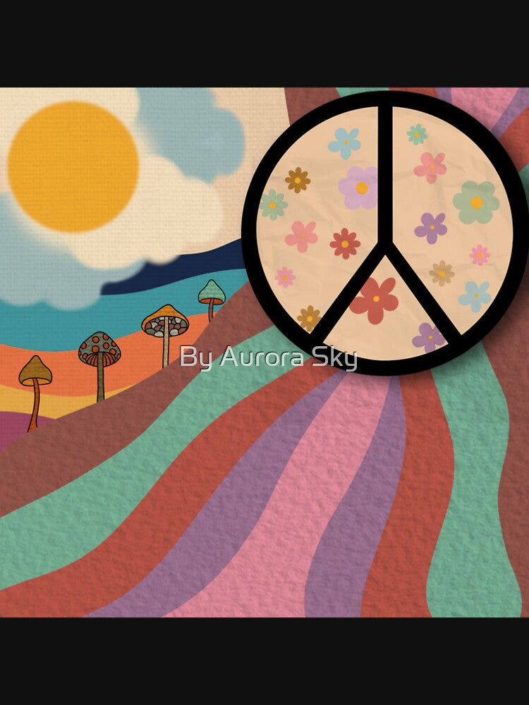 Groovy Vintage Flower Power Peace and Mushrooms by By Aurora Sky