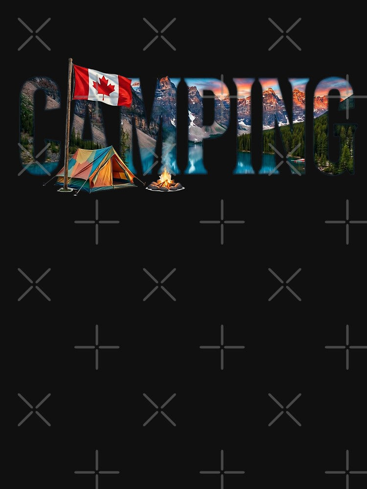 Canada Camping Adventure Canadian Rockies Mountains Flag Illustration by SasquatchTrail