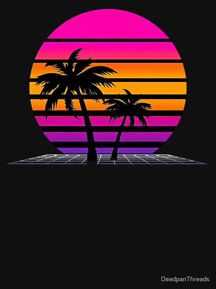 Vaporwave Palm Sunset Grid by DeadpanThreads