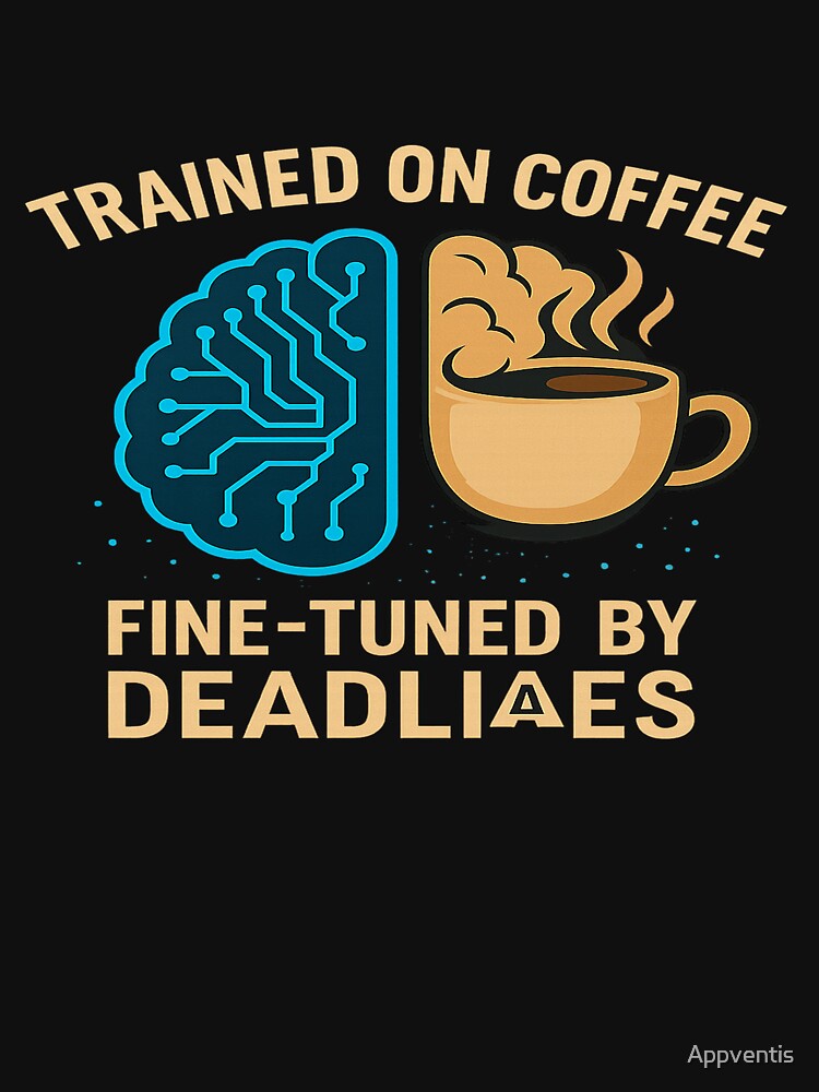 Appventis AI T-Shirt – Trained on Coffee Fine-Tuned by Deadlines | Funny Software Engineer Gift | Techie Programmer AI Developer Shirt by Appventis