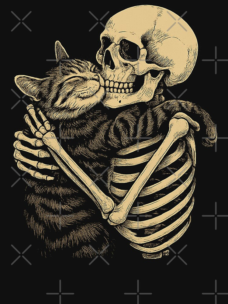 Skeleton Hugging Cat Halloween Cat Lover Cat by will freed18