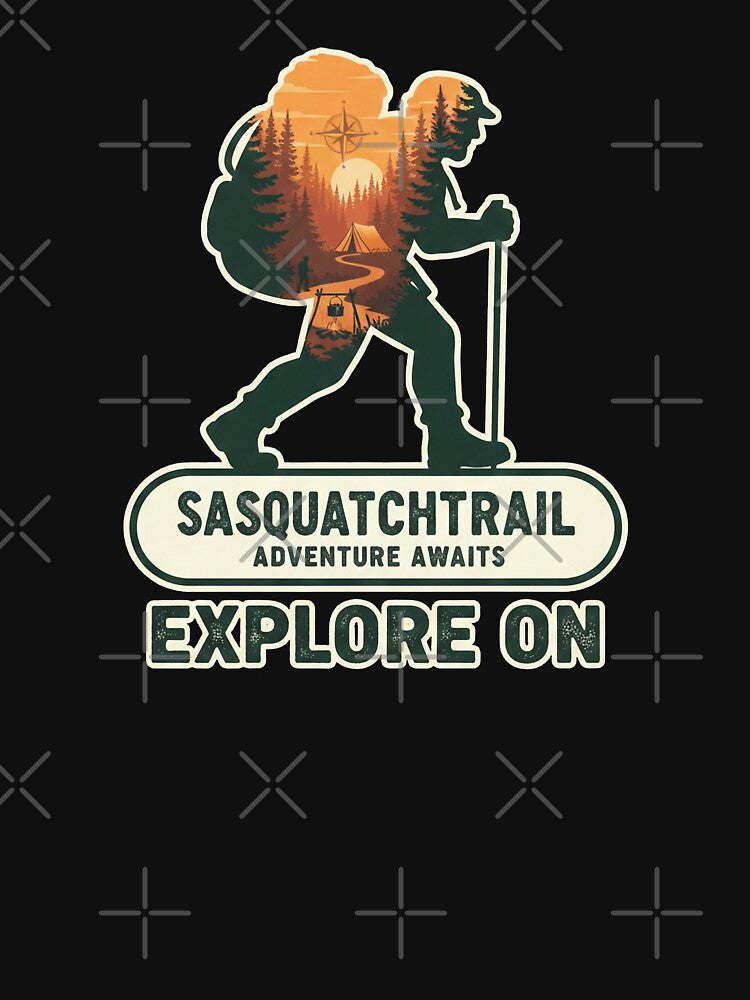 Hiker Silhouette Double Exposure - Retro Sasquatch Trail Adventure Art by SasquatchTrail