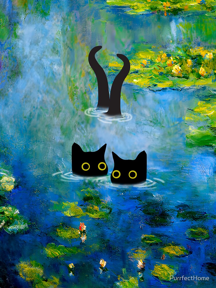 cats in water lilies pond - cute cats waterlily by PurrfectHome