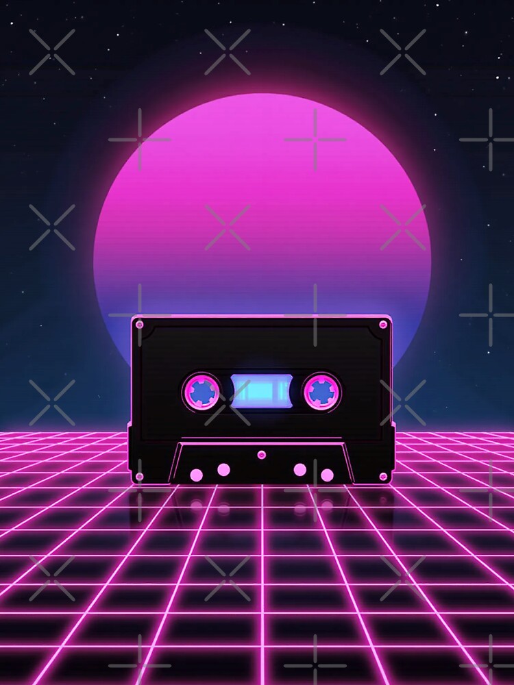 Retro Vaporwave Cassette Tape Neon Sunset 80s Synthwave Grid Aesthetic by WHITE FLAME PRINTS