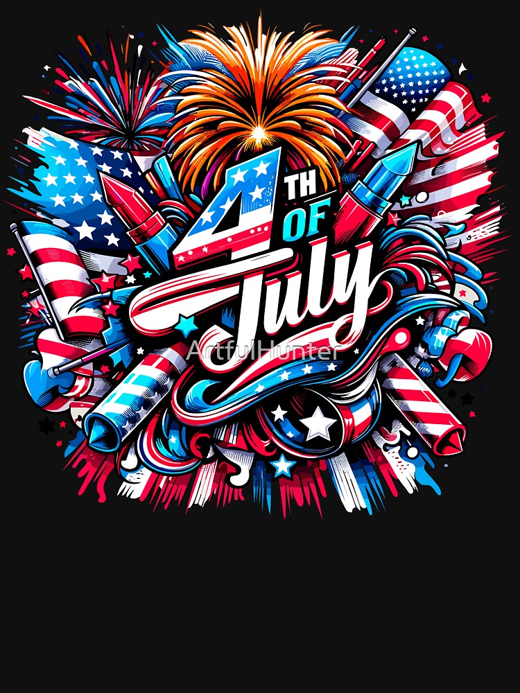 Vibrant 4th of July Fireworks and American Flag Design by ArtfulHunter