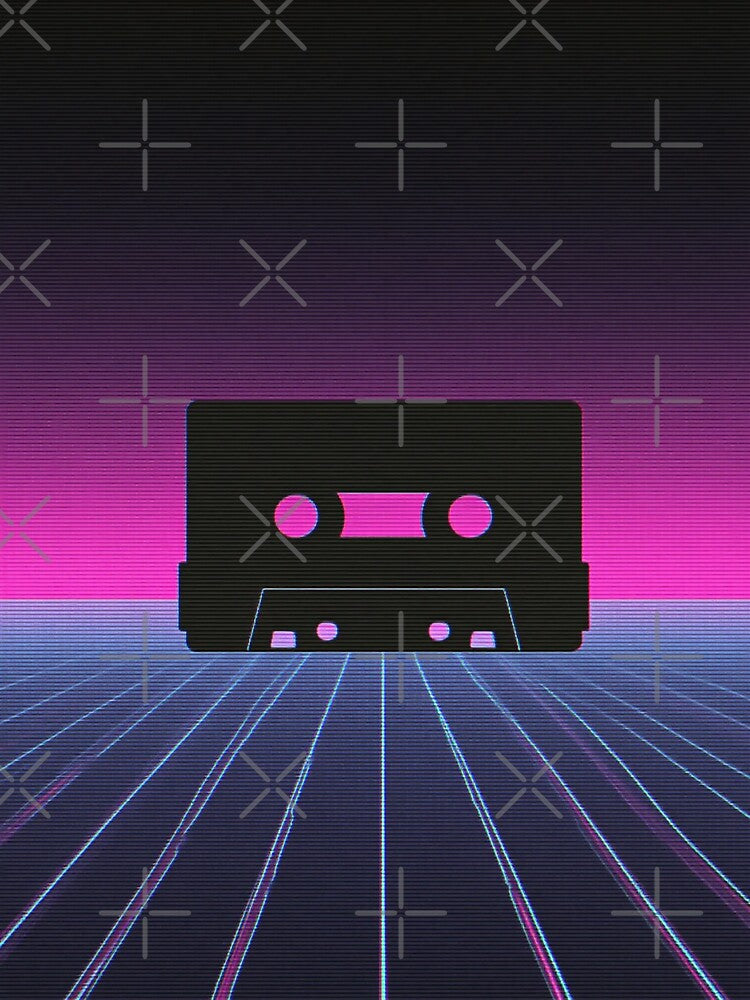 Retro Vaporwave Cassette – Neon 80s Synthwave Grid Sunset, Cyberpunk Music Aesthetic by WHITE FLAME PRINTS