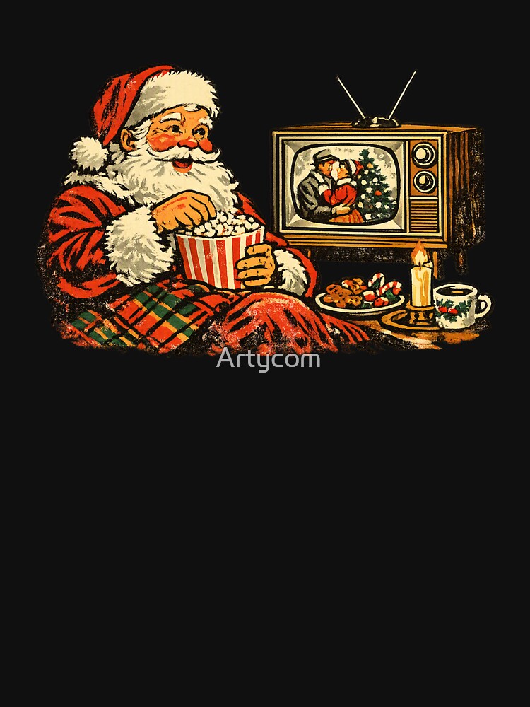 Vintage Santa Watching Cozy Christmas Movies Retro 1960s Gift by Artycom