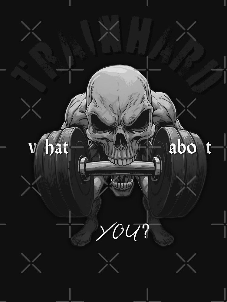 TrainHard Skull Power Gym Art – Dark Weightlifting Skeleton Artwork by TrainHardCo