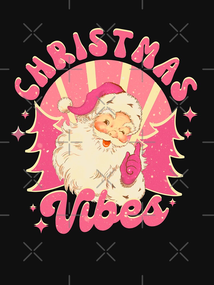 Funny Vintage Retro Pink Christmas Vibes  Pink Santa Claus by BOHOVIN
