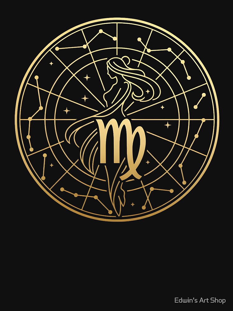 Elegant Gold Virgo Zodiac Star Map | Minimalist Line Art Astrology Logo by Edwin's Art Shop