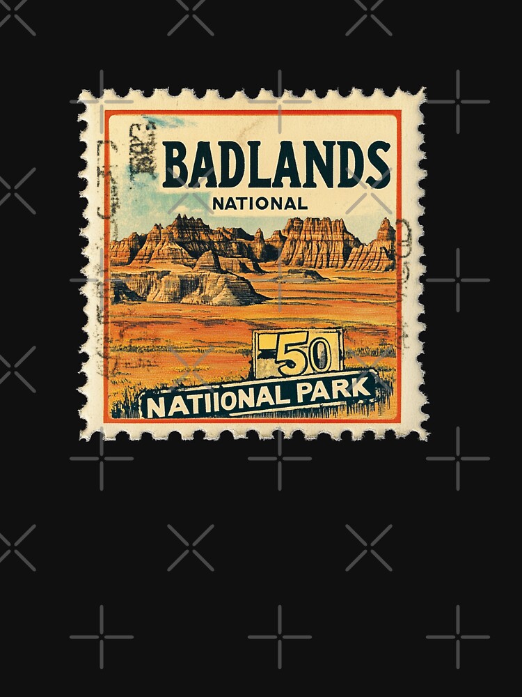 Vintage Badlands National Park Stamp Art by Pujo Design
