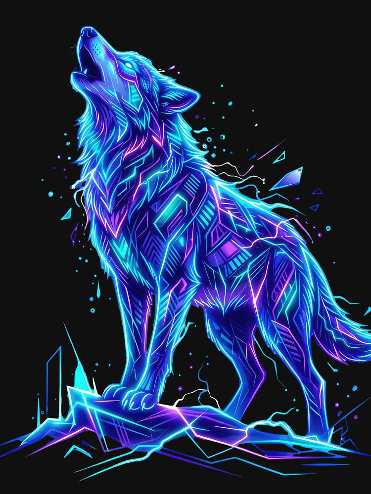 Neon Wolf Cyberpunk Wildlife Art by PlumArtDesign