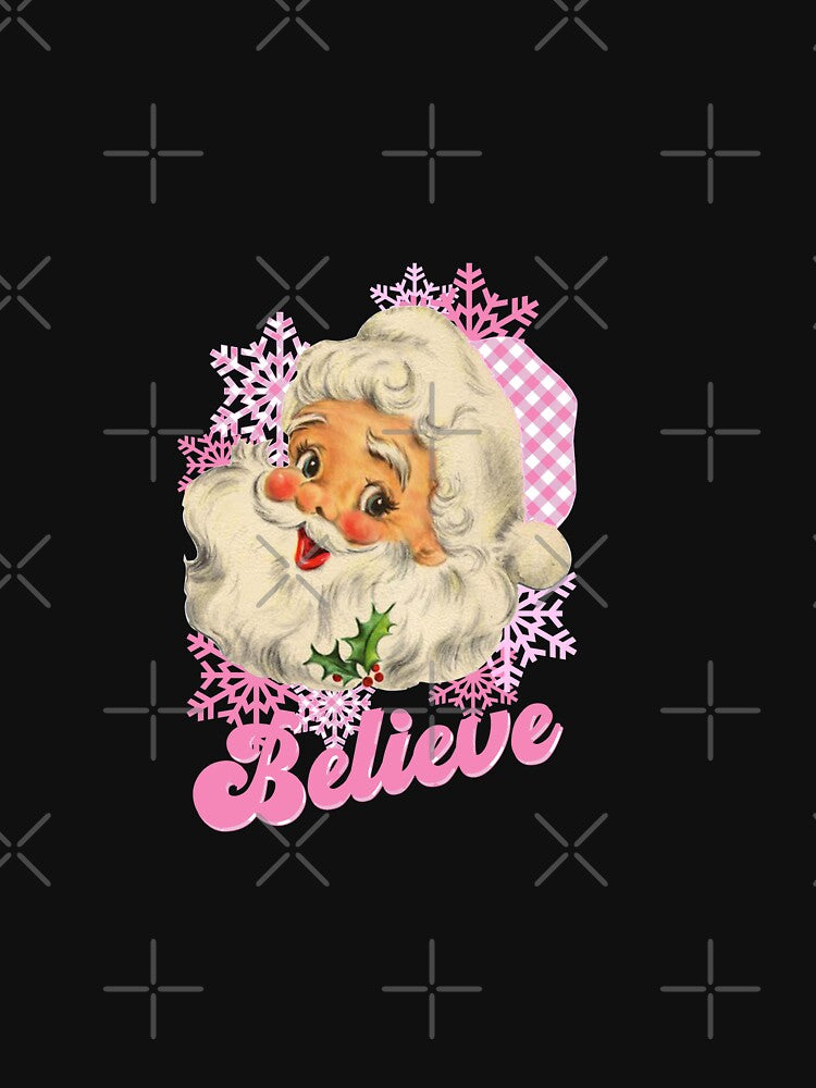 Retro Vintage Pink Santa Claus Believe In Christmas by IM Hunter