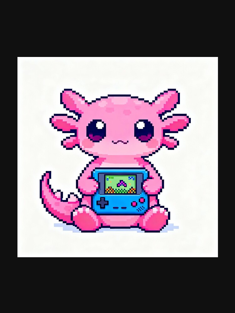 Gamer Axolotl Pixel Art - Cute Kawaii Video Game Player by PratikG24
