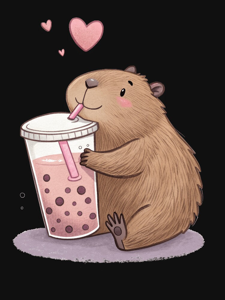 Happy Capybara Enjoying Bubble Tea – Cute and Chill Vibes by Har-vee