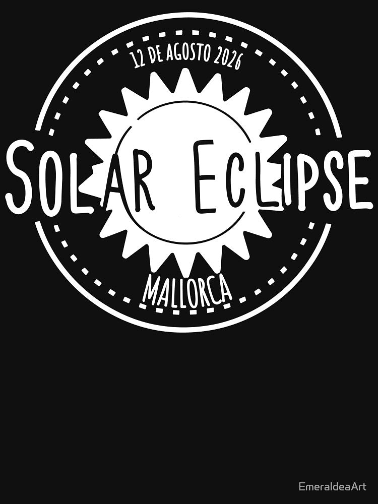 Mallorca Spain 2026 august 12 Solar Eclipse white color design by EmeraldeaArt