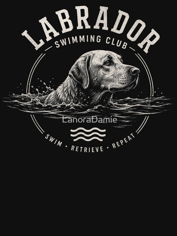 Vintage Labrador Swimming Club Swim Retrieve Repeat Dog Lover Graphic Tee by LanoraDamie