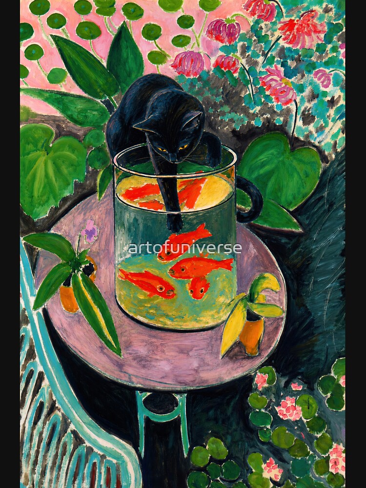 Black Cat with Goldfish After Henri Matisse | Fauvist Botanical Wall Art Poster by artofuniverse