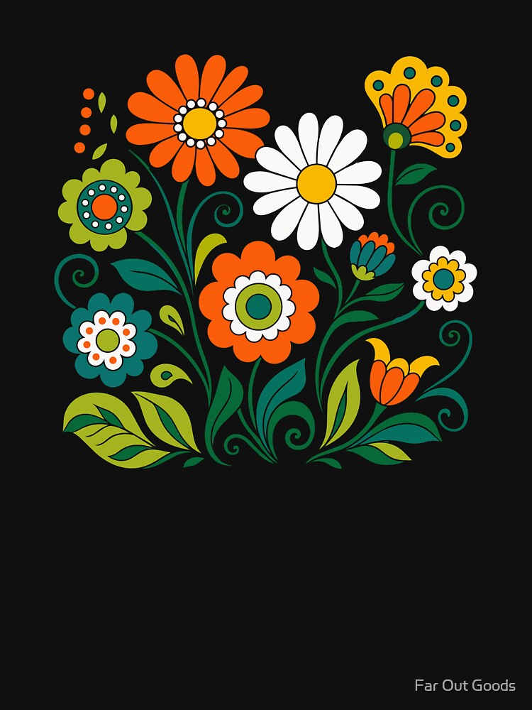 Retro 70s Floral Folk Art - Vintage Groovy Flowers by Far Out Goods