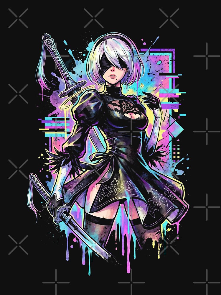 NieR Automata 2B Vaporwave CRT Glitch Effect Art by Senpaiwaves