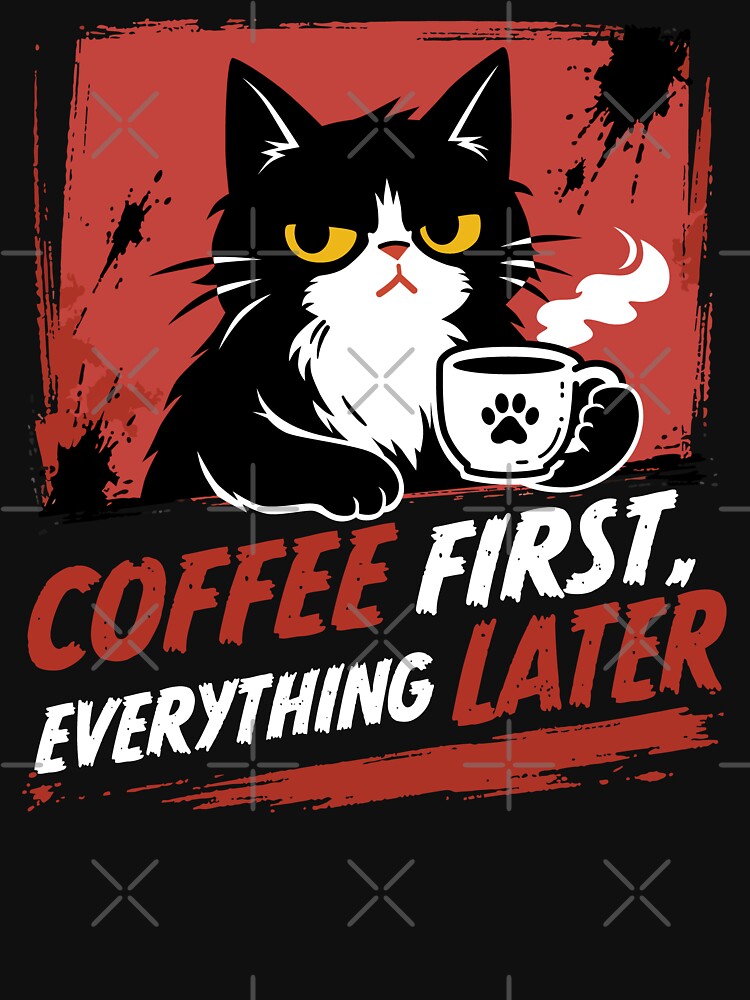 Moody Black Cat Needs Coffee - Funny Coffee Lover Design_BK by AckeeWolf