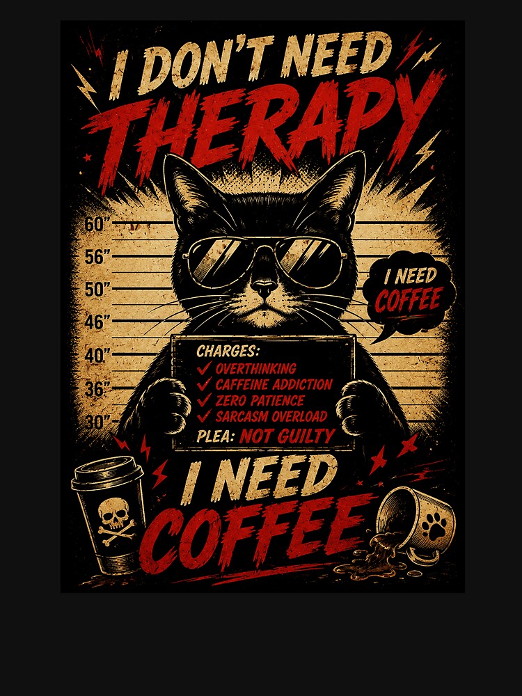 Funny Coffee Cat Mugshot Vintage Style Caffeine Humor by Modaozushi216
