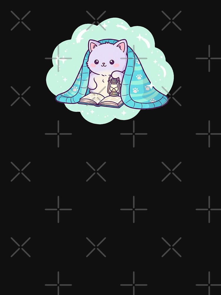 Kawaii nocturnal Reading Cat - Cozy Bookworm Bibliophile Aesthetic by DogLord