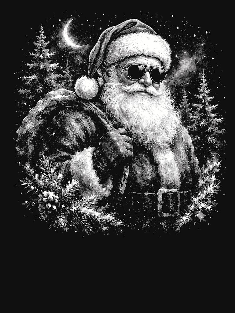 Santa Claus Retro Christmas Winter Forest Graphic Xmas Art by BornBorn
