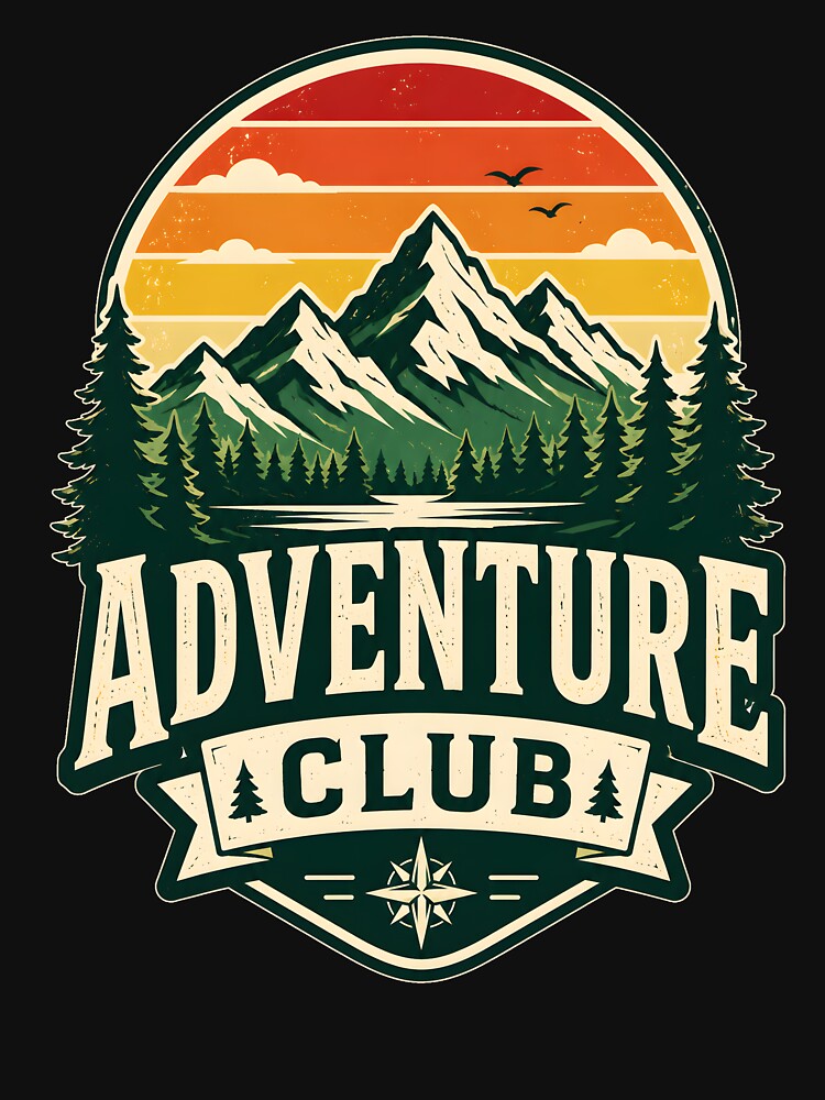 Adventure Club Vintage Retro Mountain Hiking by Mr Lee