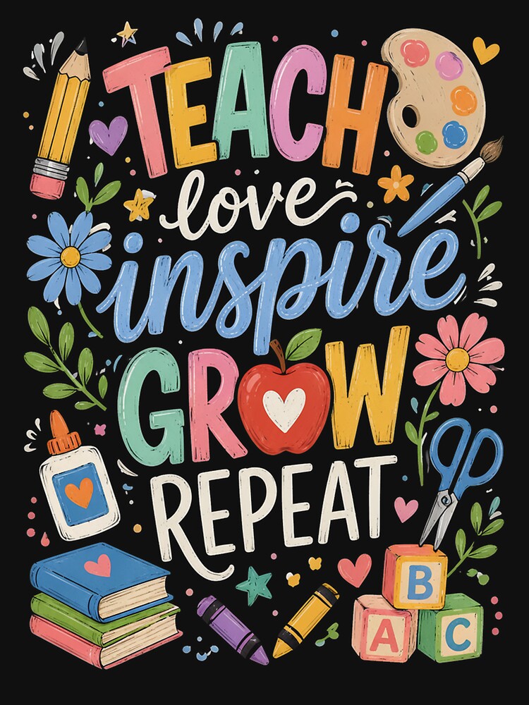 Teach Love Inspire Grow Repeat Funny Teacher by OlakunleOloroz