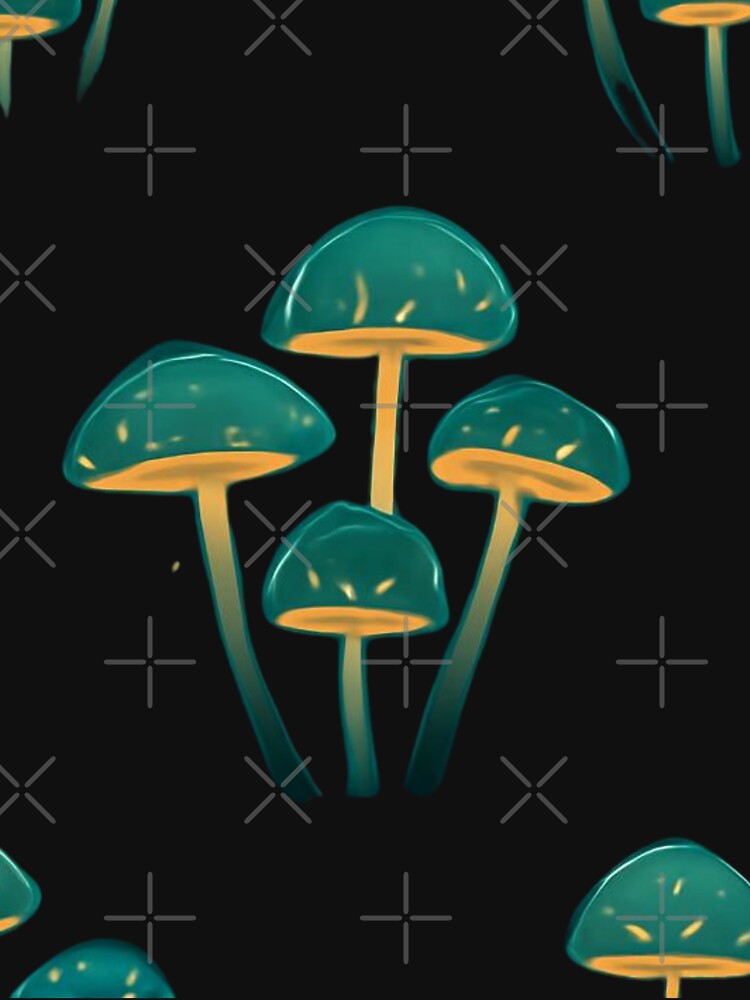 Glowing Teal Bioluminescent Mushroom Forest Pattern by bvdesignart