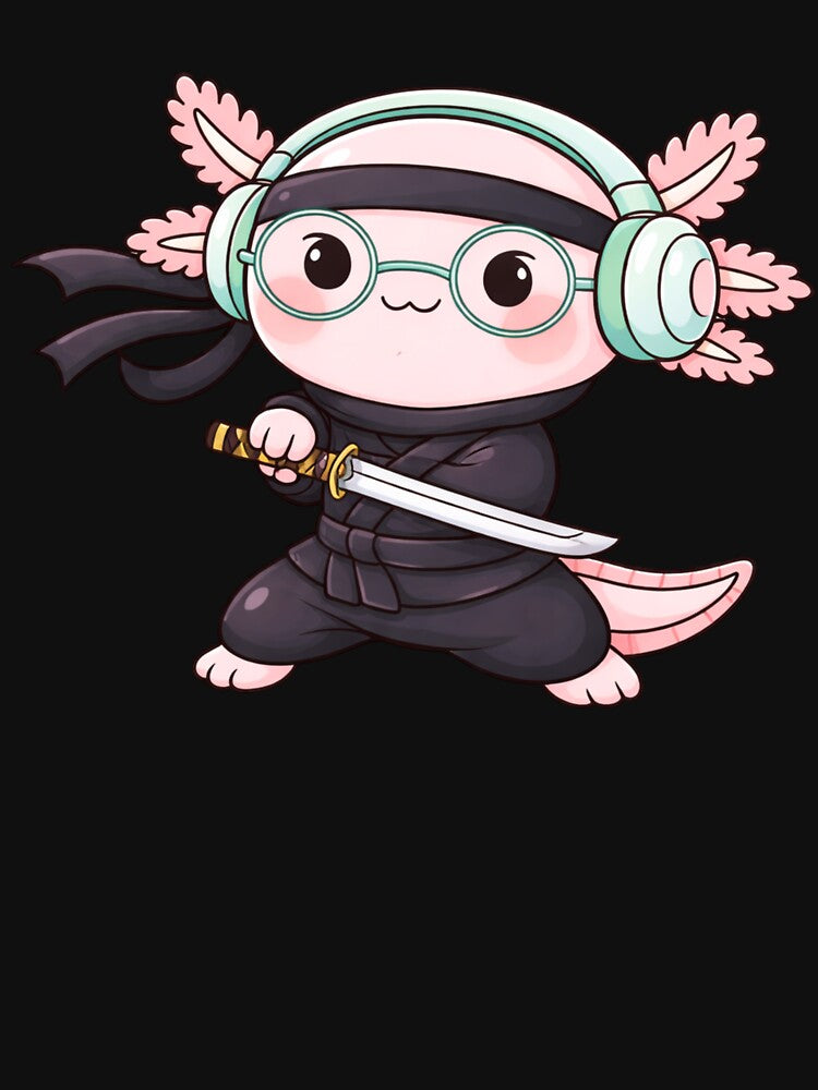 Sword Master Ninja Axolotl – Cute Kawaii Axolotl with Katana Chibi Vector Art by ColorSplash123