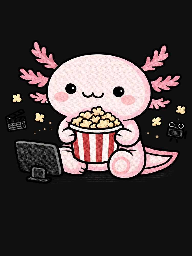 Movie Night Axolotl – Cute Kawaii Axolotl Watching Movies Embroidery Style by ColorSplash123