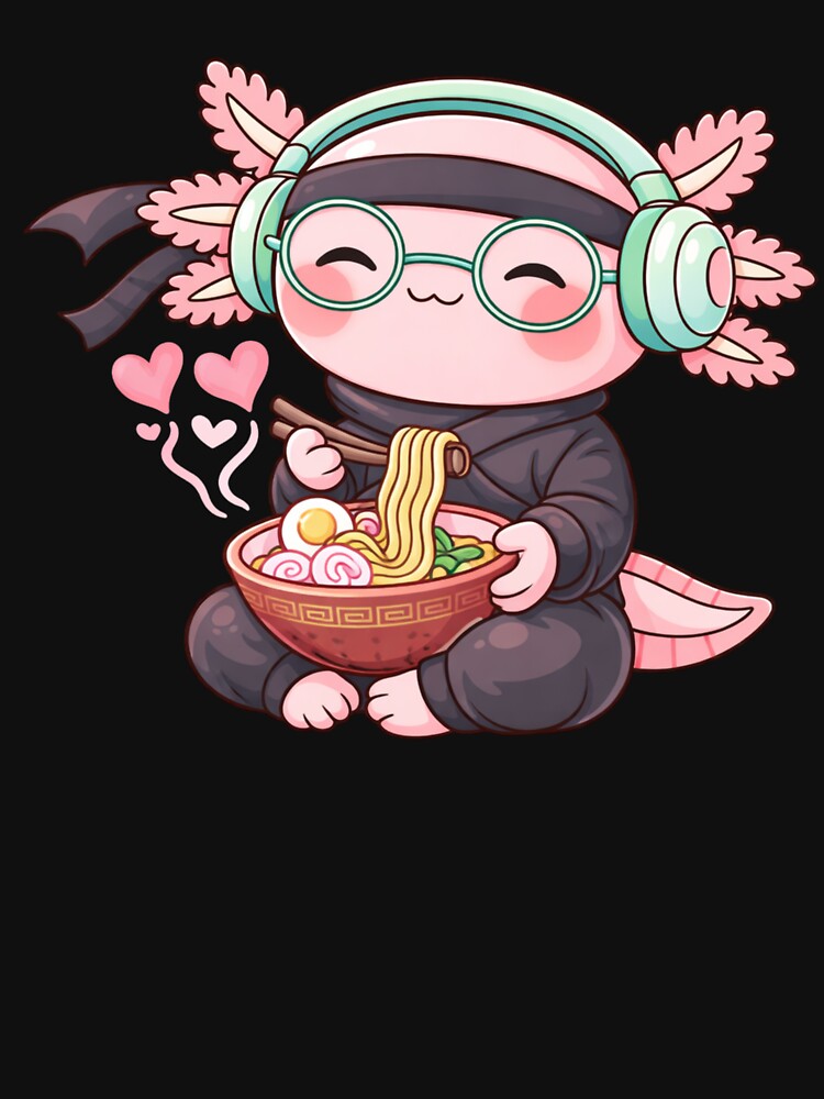 Valentine Ramen Ninja Axolotl – Cute Kawaii Ninja Axolotl Eating Ramen Chibi Art by ColorSplash123